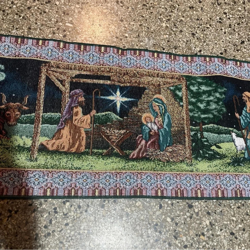 Vintage Christmas Nativity Tapestry Table Runner Manger,wise Men